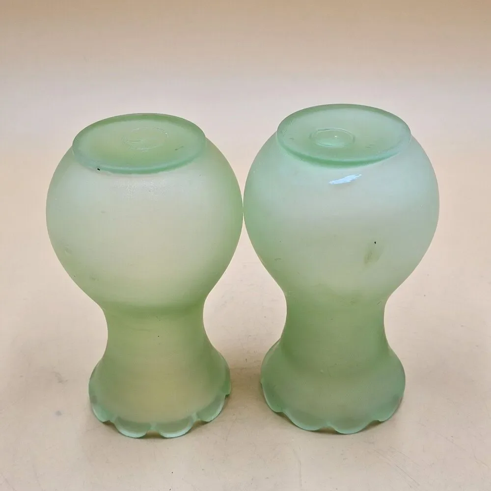 Vintage Viking Glass Frosted Green Uranium Glass Vases 6.25